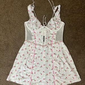 Floral Lace-Up White Dress